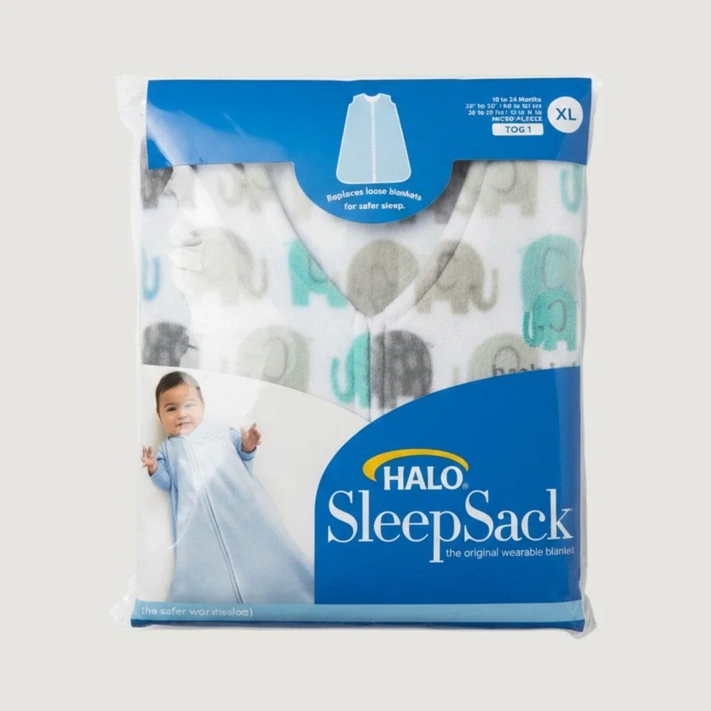 HALO SleepSack Micro-Fleece Wearable Blanket XL 18-24M Elephant Print TOG 1